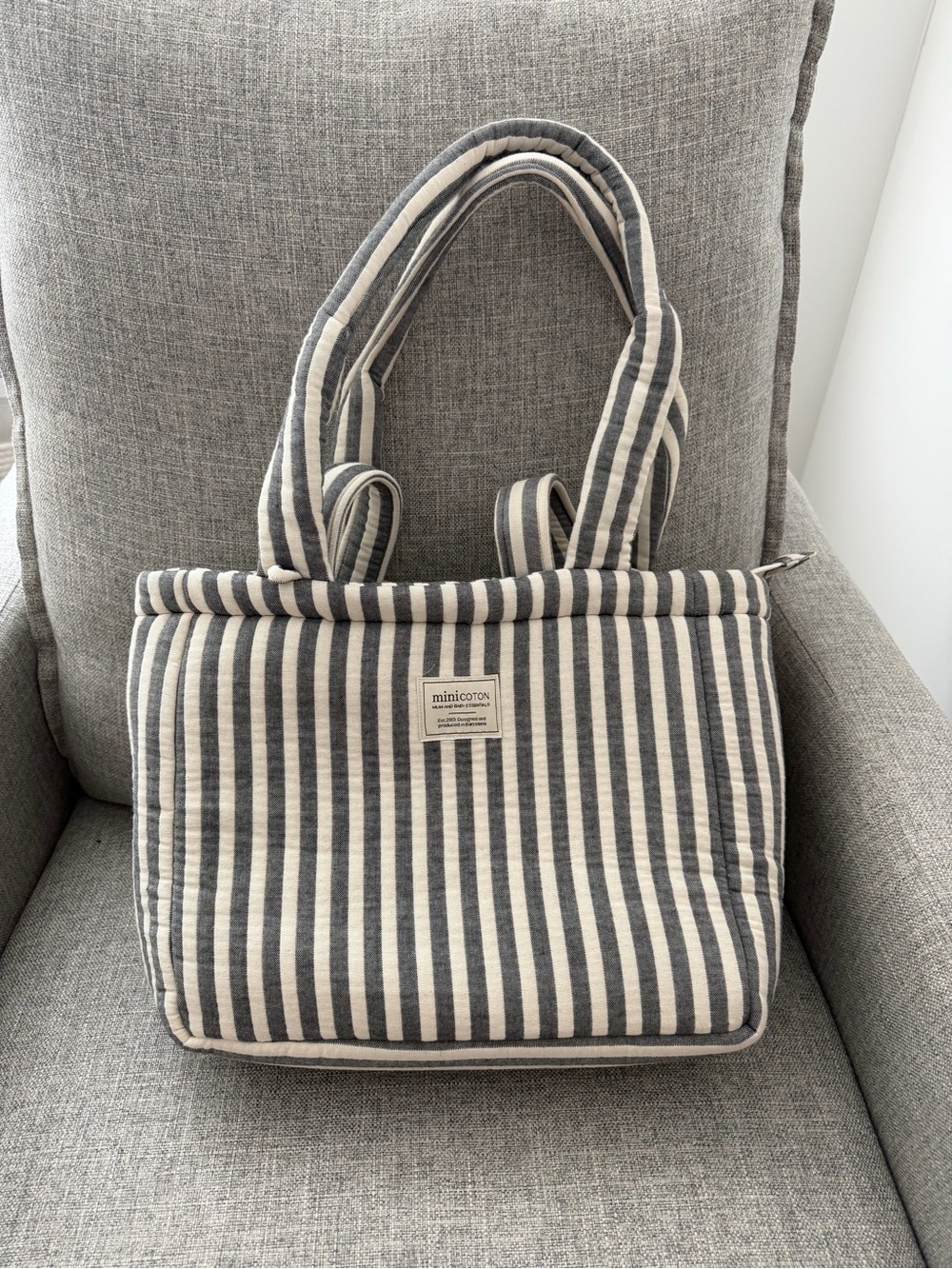Minicoton Handles Bag Gray White Stripe